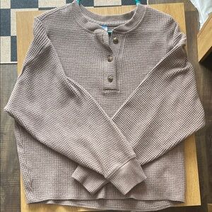 Old Navy Mauve Waffle Knit Henley Button-Down Top